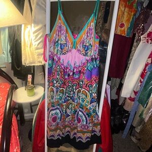 Mixit Boho Y2K Fuchsia Pink and Teal Multicolor Paisley Dress
